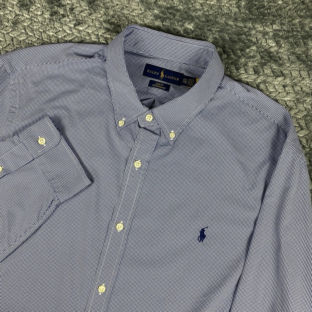 Polo Ralph Lauren Performance Mens XXL 2X Blue Houndstooth Button Down Shirt